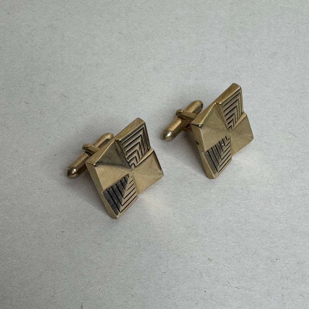 Vintage Swank Gold-Tone Square Art Deco Geometric Cufflinks Mens Accessory